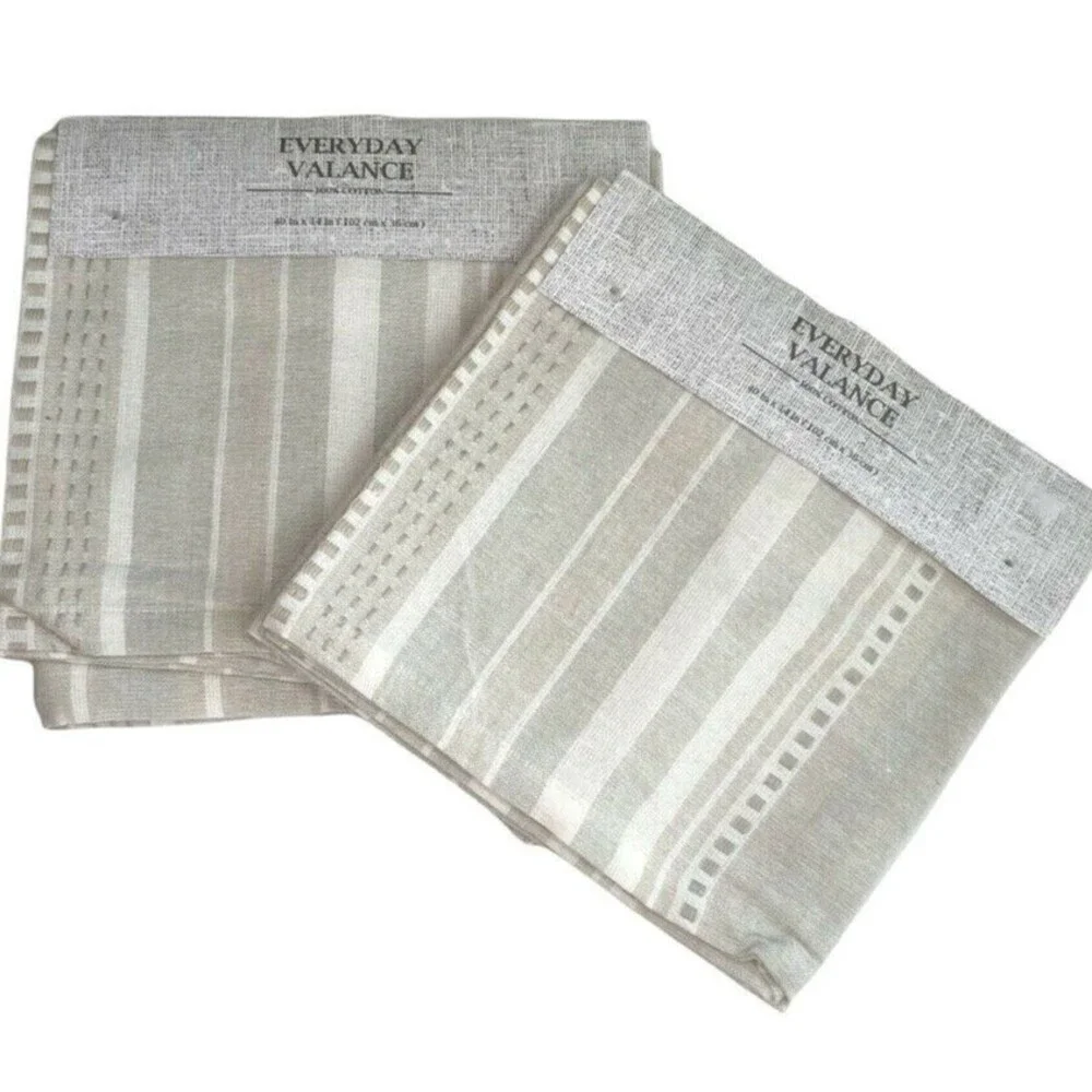 Summer Striped Valance Set Of 2 Beach Summer House Beige Taupe Ivory 40x14